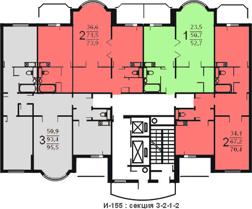 Планы квартир дома серии И-155